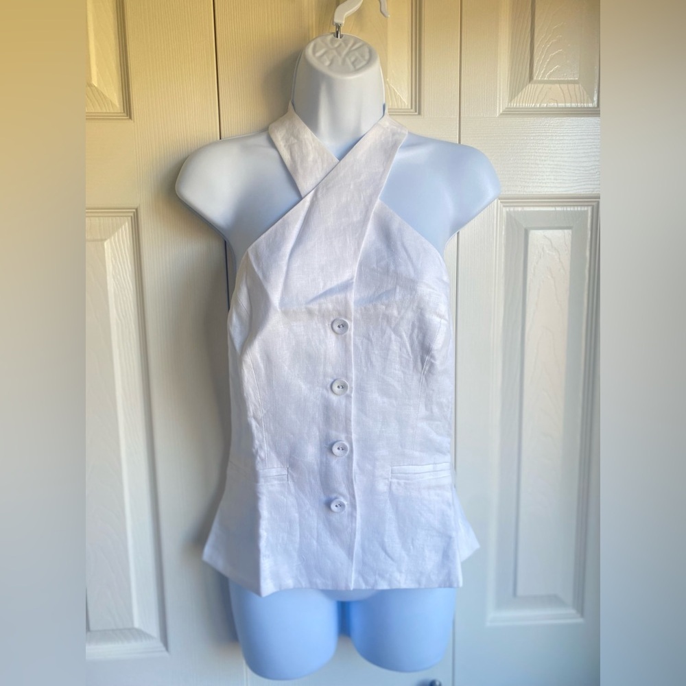 New Reformation Tate Elegant White Halter Linen Top Size 6 - Picture 6 of 14